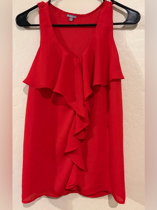 Charlotte Russe Tops - Charlotte Russe Red Ruffle Blouse Semi Sheer Sleeveless Top- Size Small